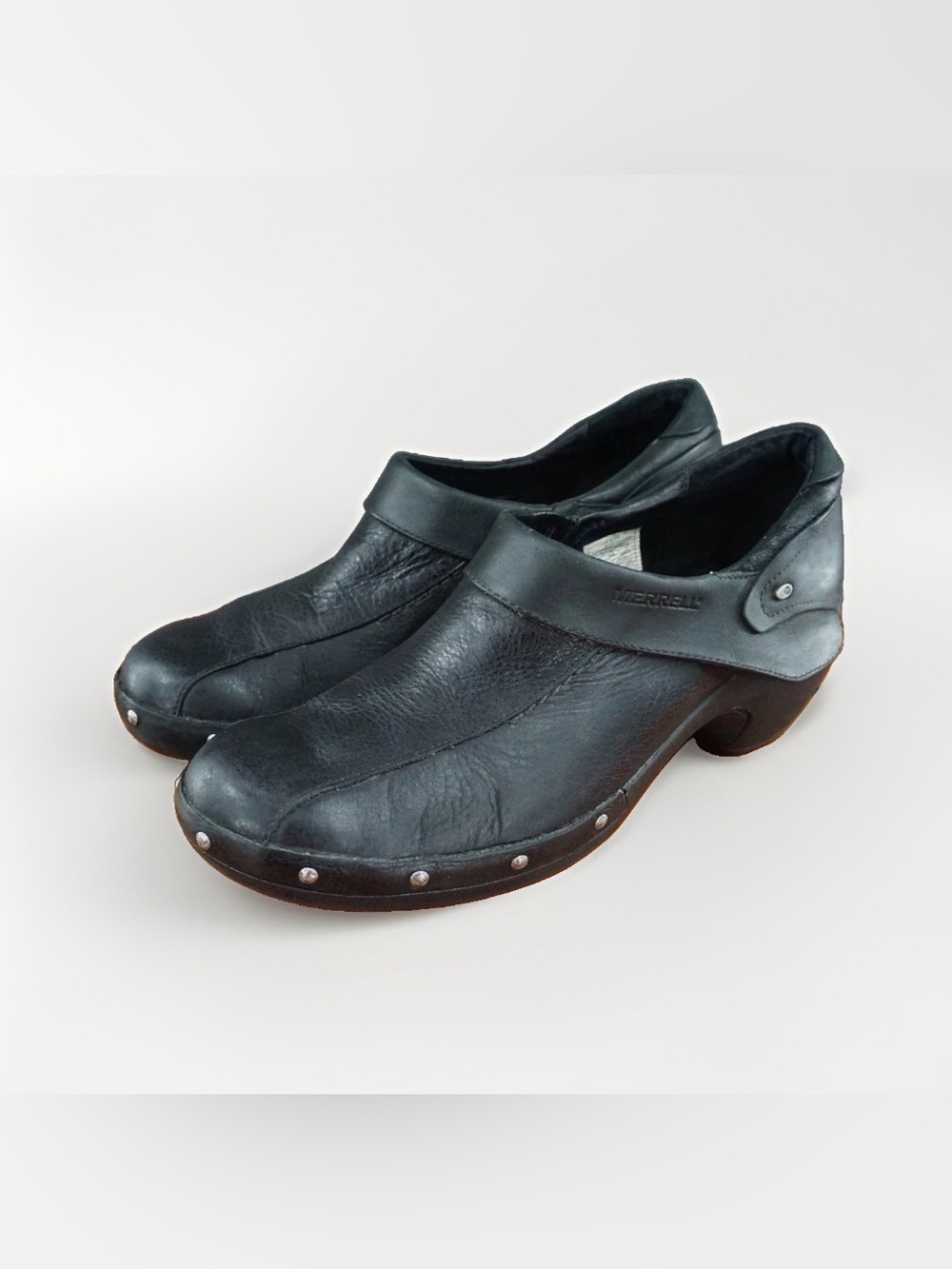 Merrell Luxe Wrap Shoes Womens 6.5 Black Leather Clog Studded Comfort Slip On